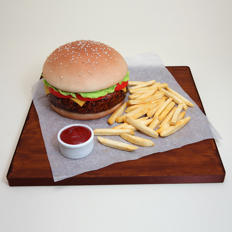 Burger and fries cake