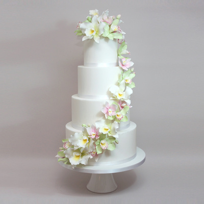 Cascading orchids cake