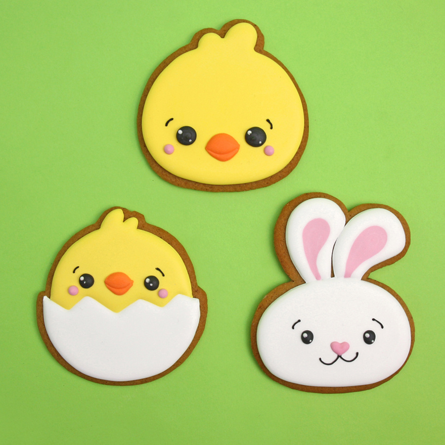 Chick, egg and bunny biscuits