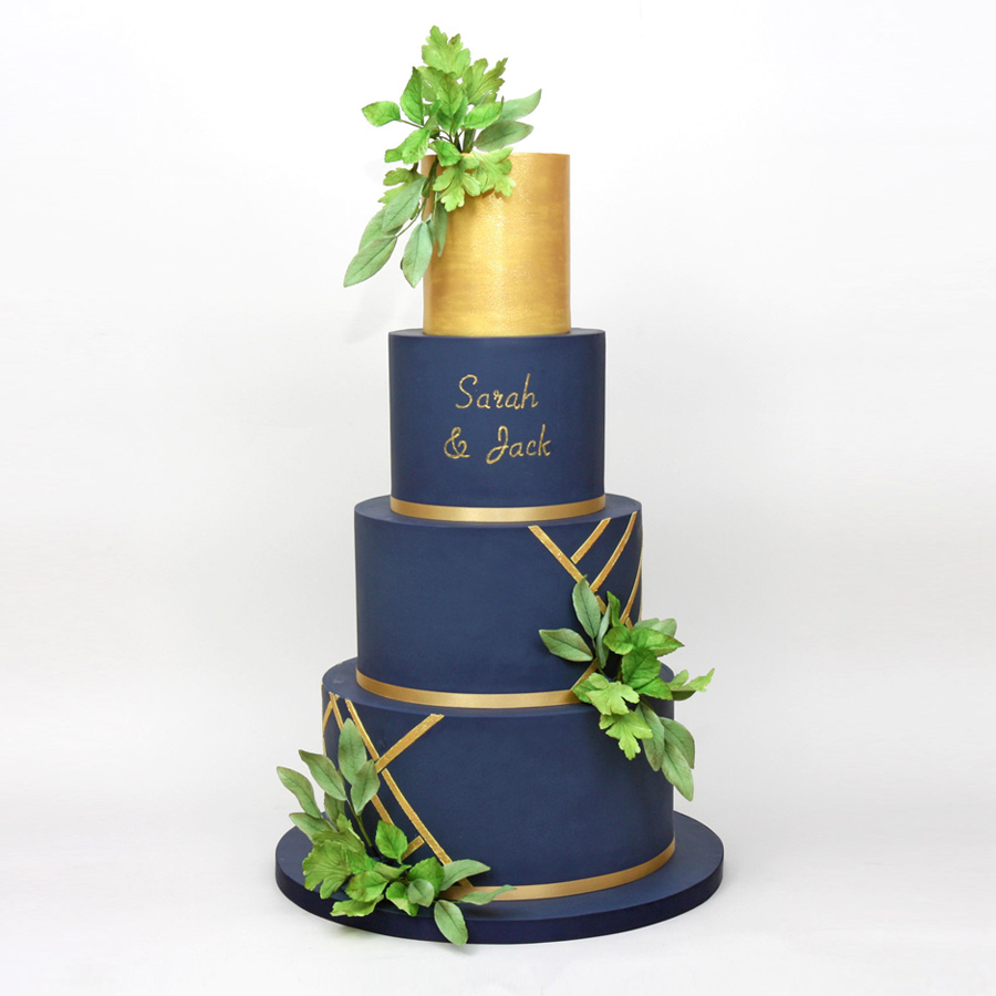 Modern navy and gold cake