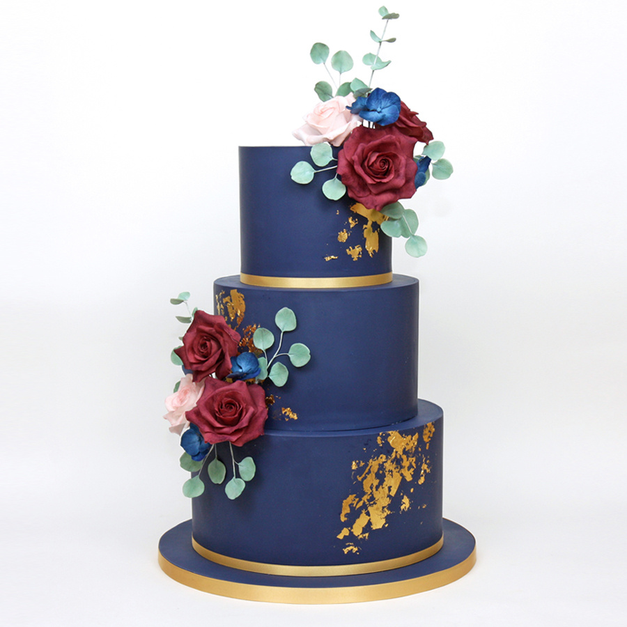 Navy and gold leaf cake