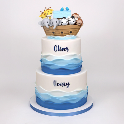 Noah's ark christening cake