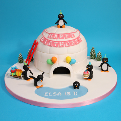 Penguin and igloo cake