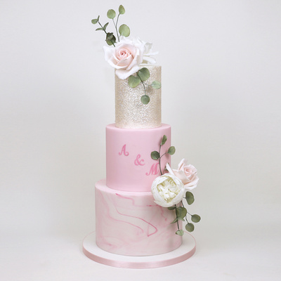 Pink marble and glitter cake