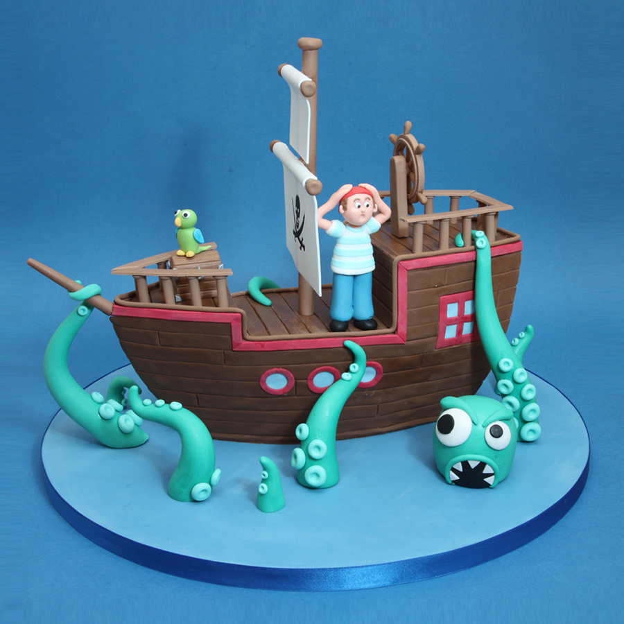 Pirate ship with sea monster cake