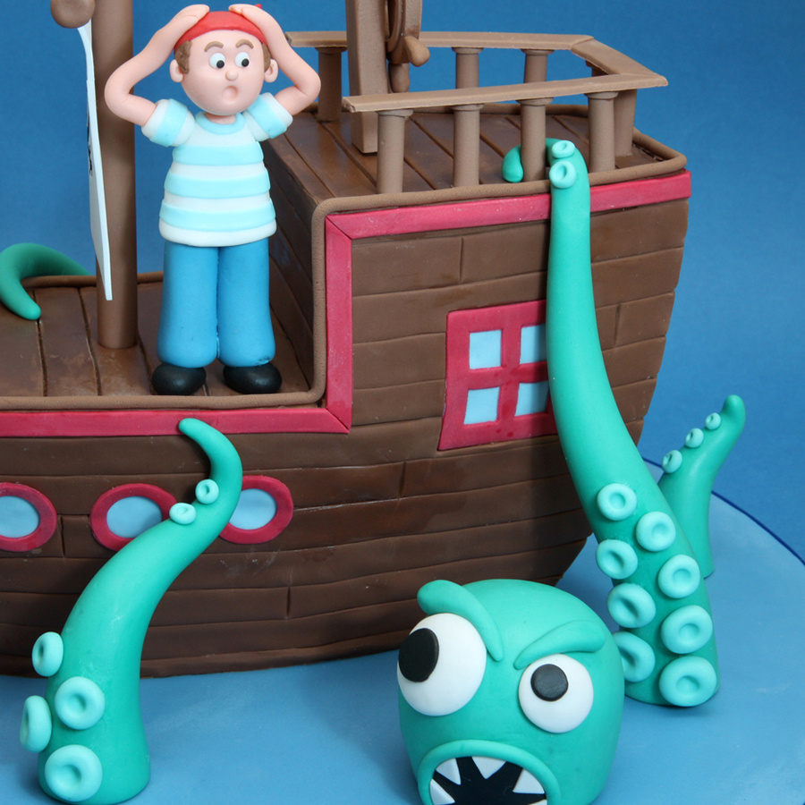 Pirate ship with sea monster cake