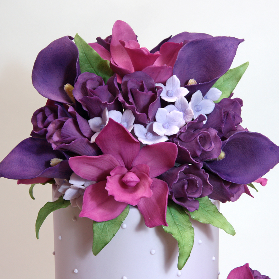 Purple flowers & polka dot cake