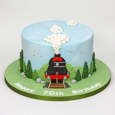 Steam train countryside cake